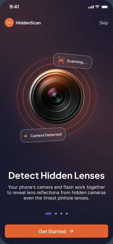 HiddenScan onboarding screen — Detect Hidden Lenses